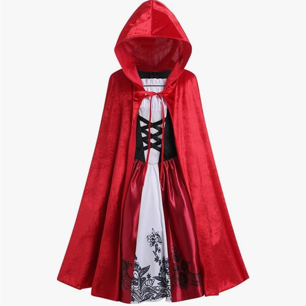 Red Hooded Cape with Red, Black and White Dress
